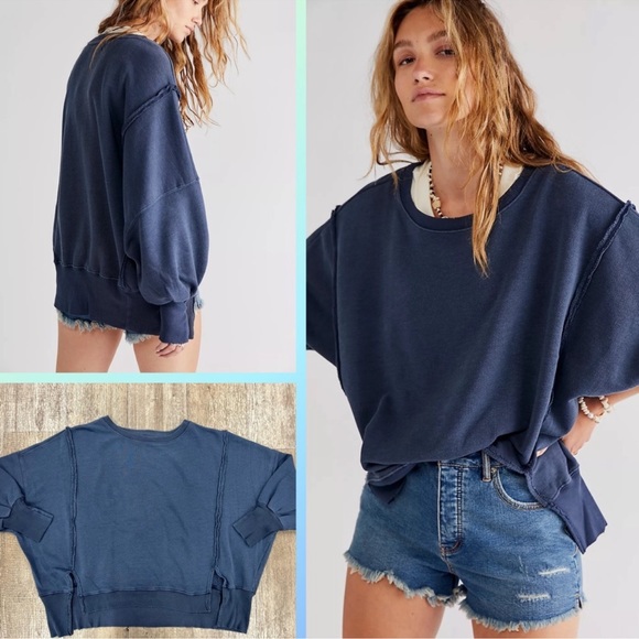Free People Tops - NWT Free People Camden Pullover Sweatshirt in Navy